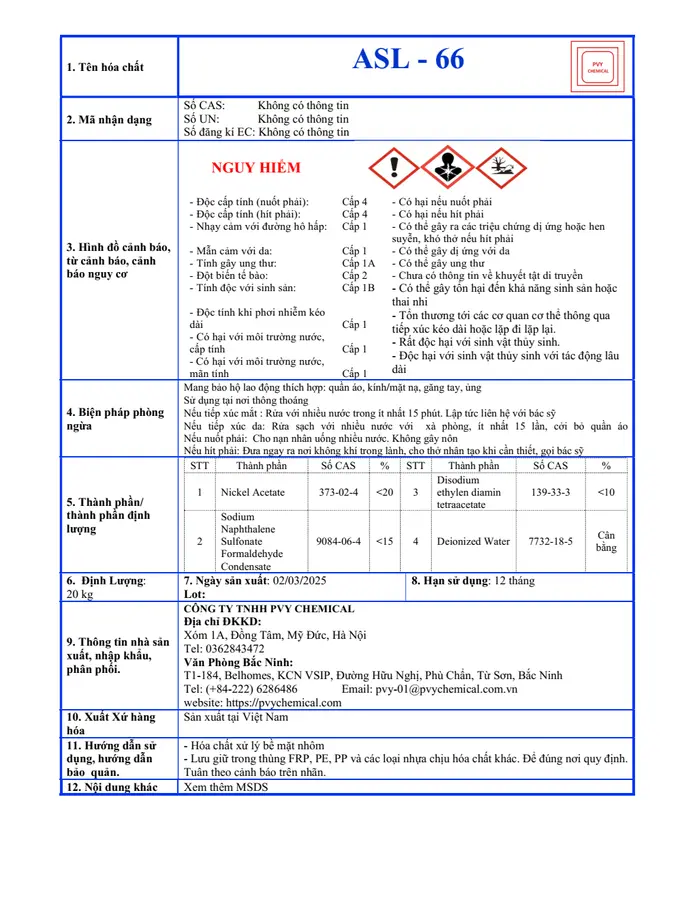 Hóa chất ASL-66 / Hóa chất bịt màng sealing cho anode nhôm